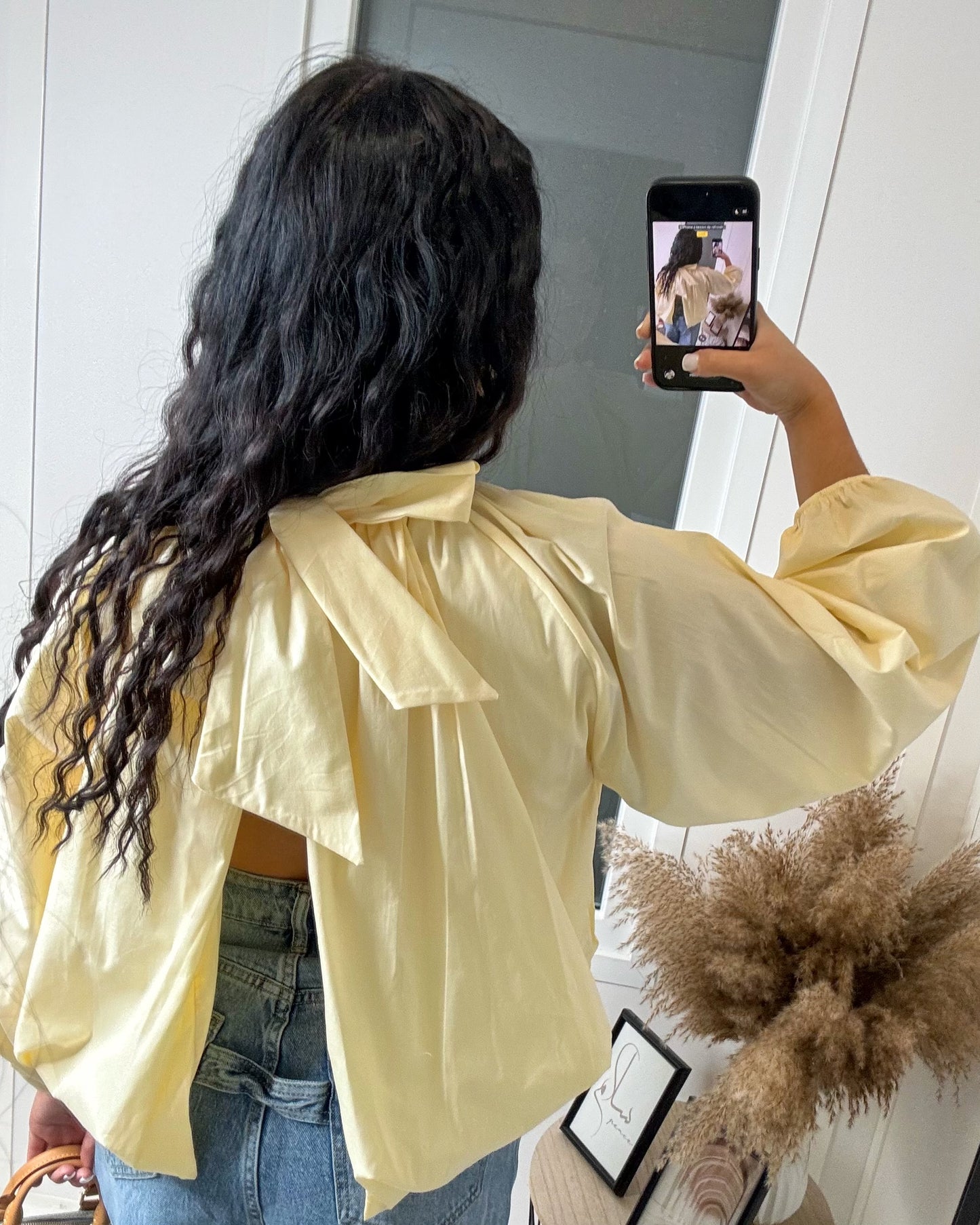 Chemise dos ouvert manche longue jaune