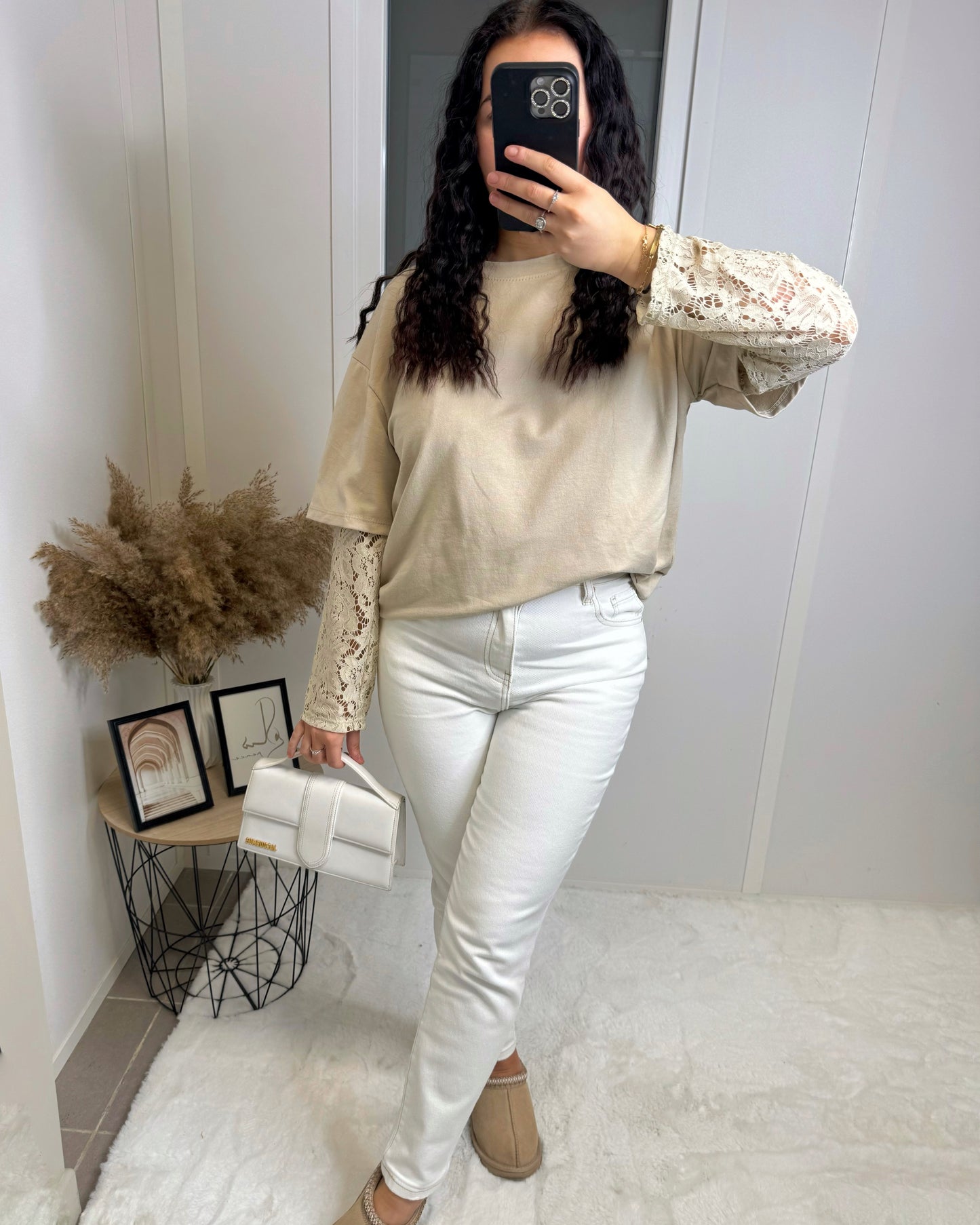 T-shirt dentelle beige