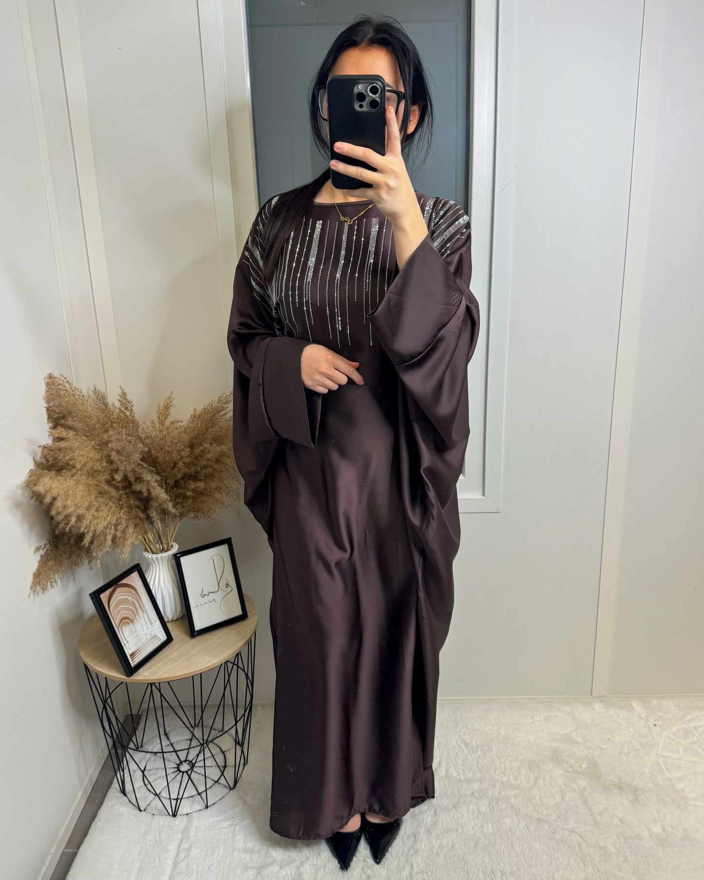Abaya strass Mouna choco