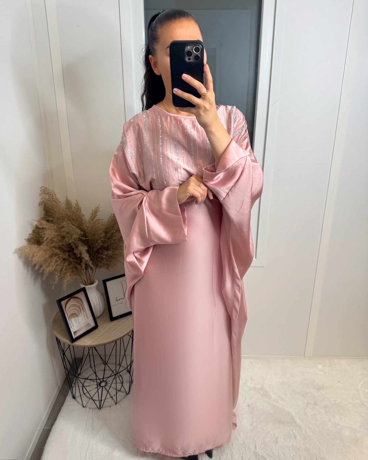 Abaya strass Mouna rose