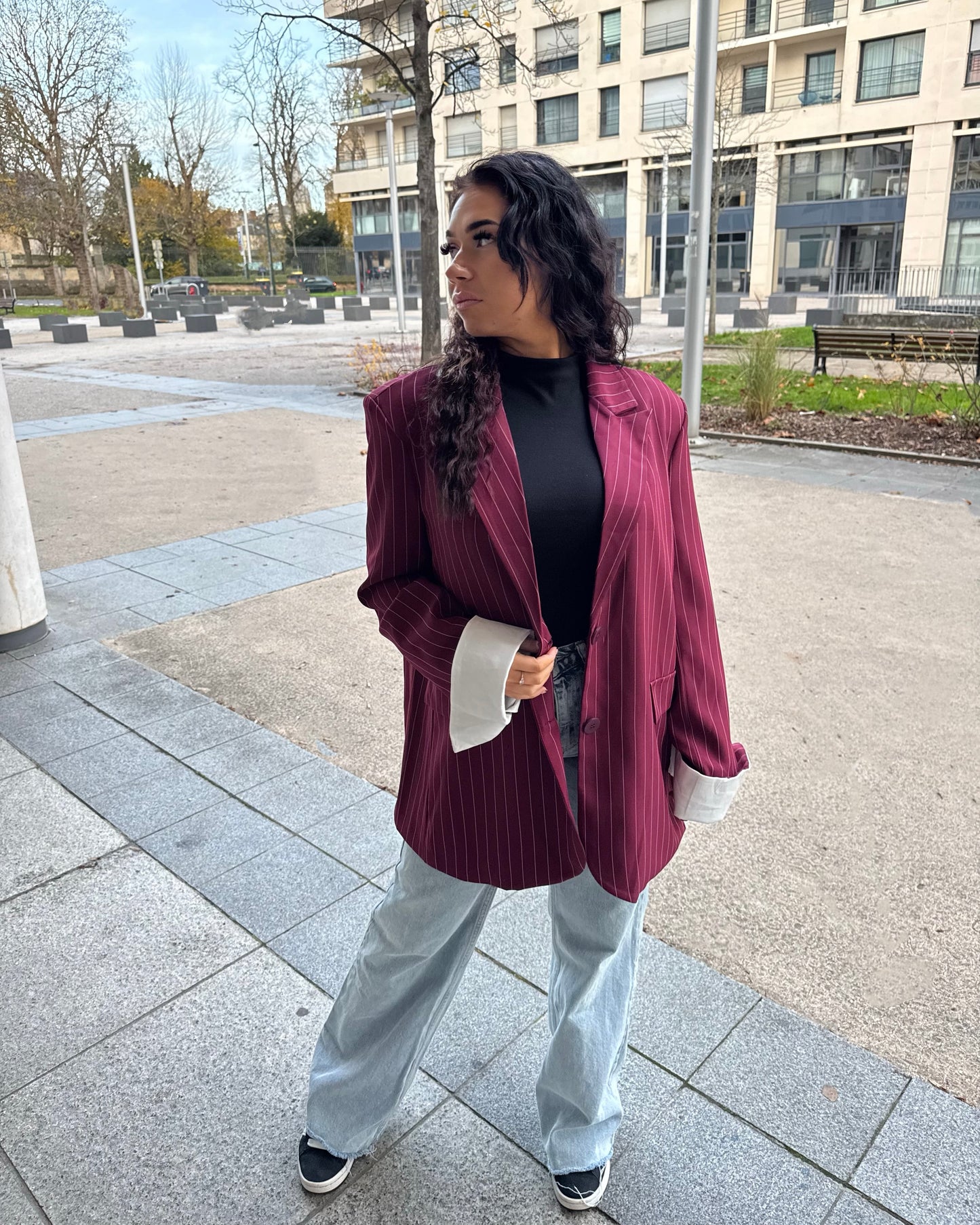 Blazer oversize rayure bordeaux