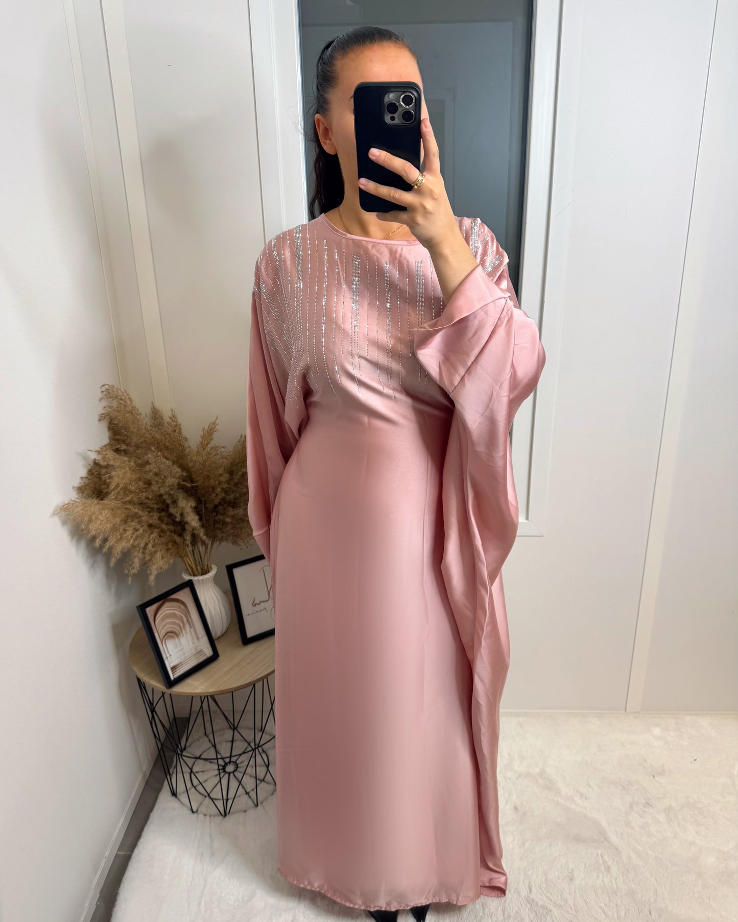 Abaya strass Mouna rose