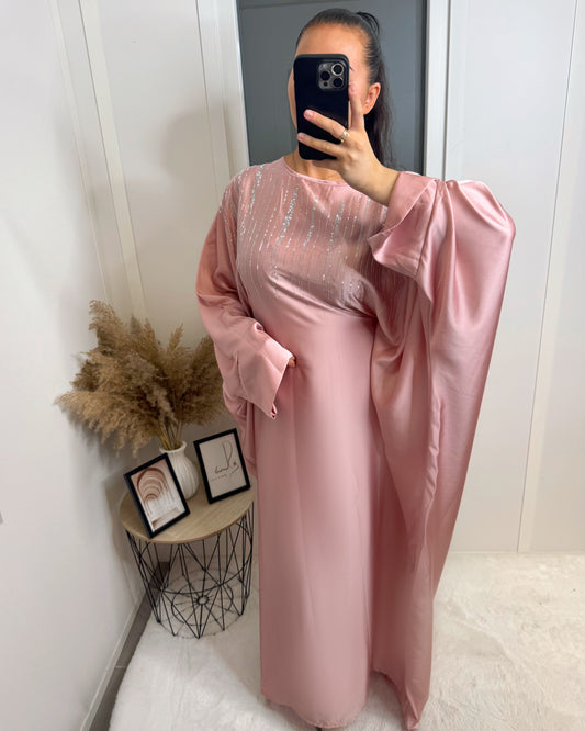 Abaya strass Mouna rose