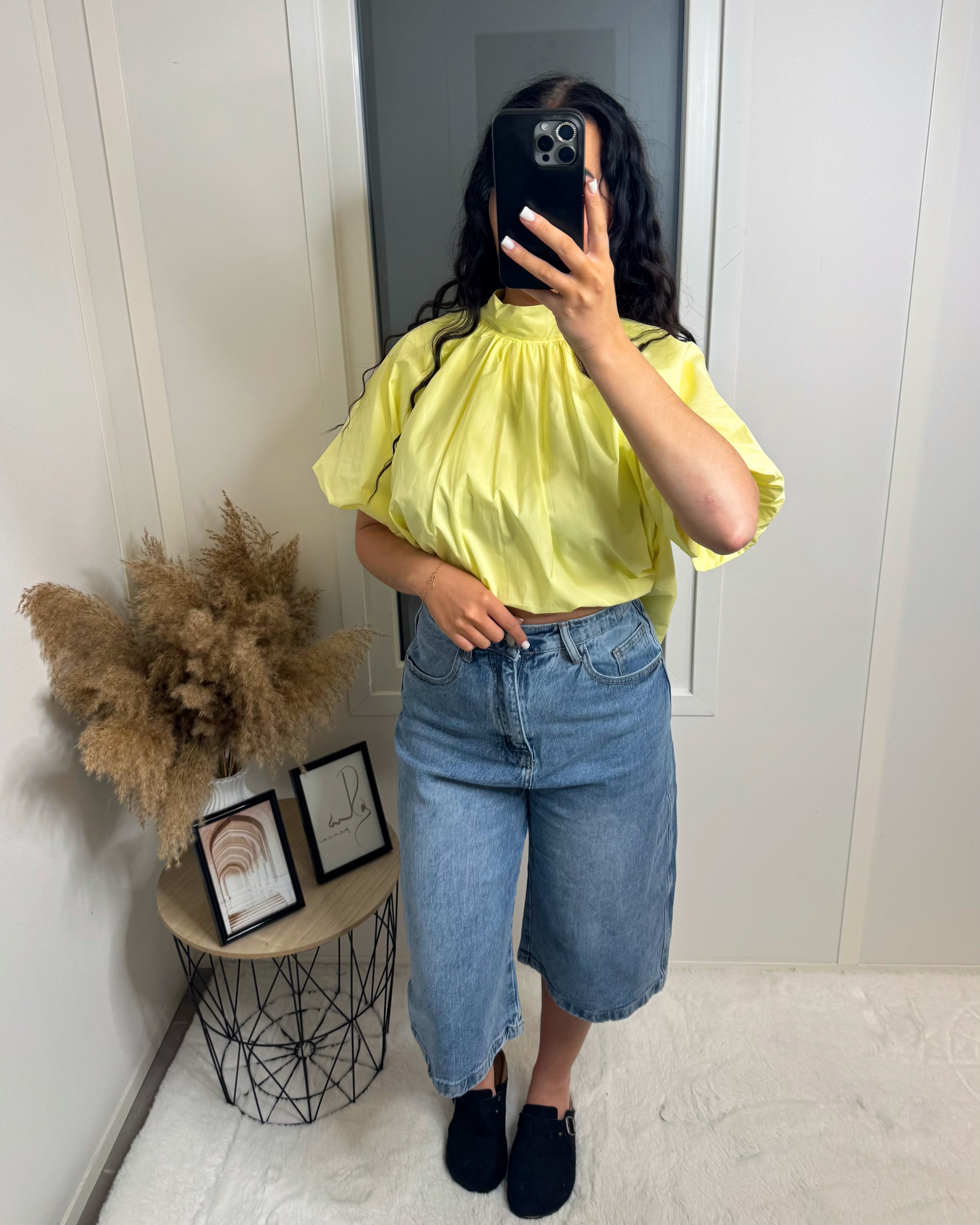 Chemise dos ouvert manche courte jaune