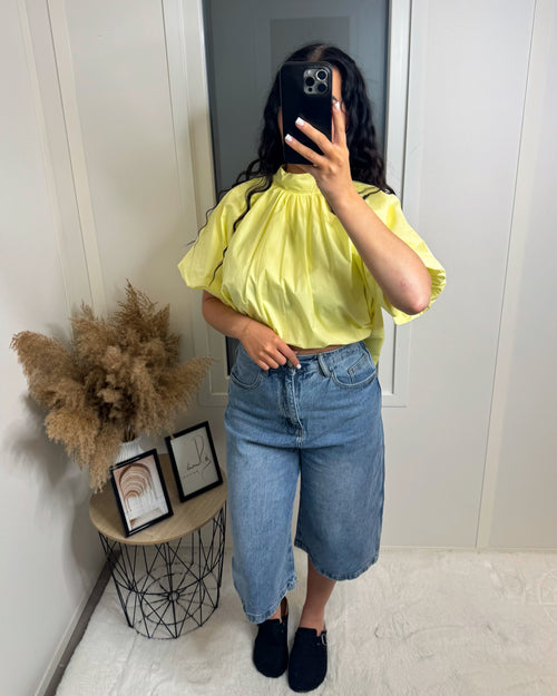 Chemise dos ouvert manche courte jaune