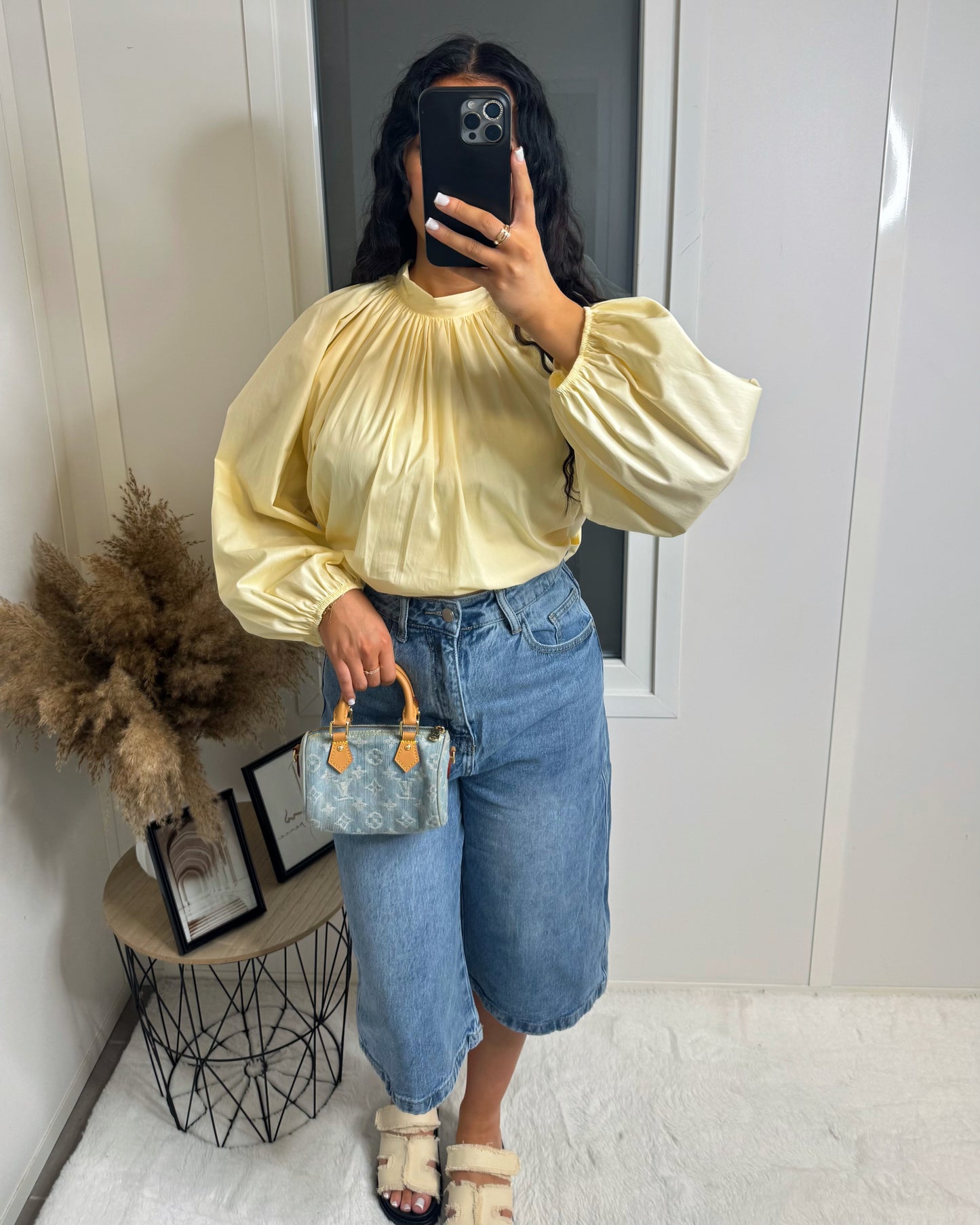 Chemise dos ouvert manche longue jaune