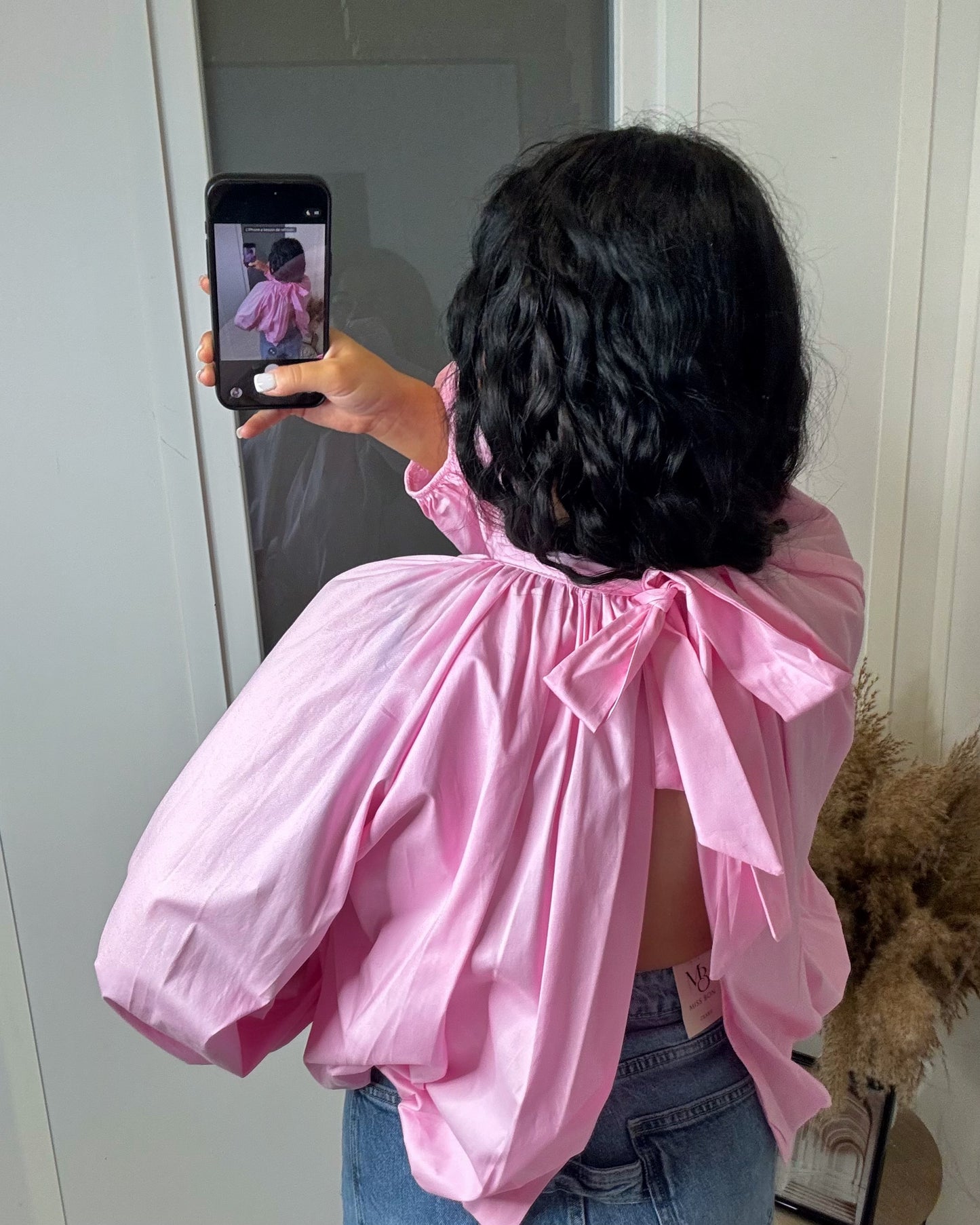 Chemise dos ouvert manche longue rose
