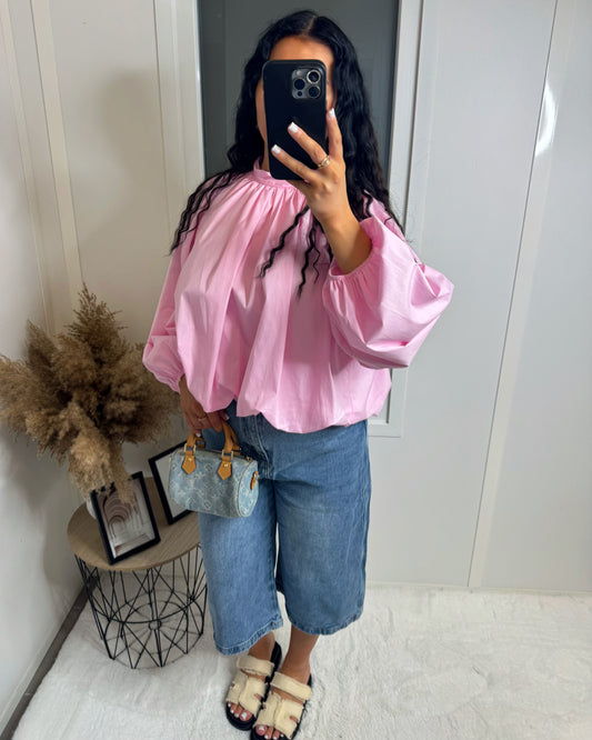 Chemise dos ouvert manche longue rose