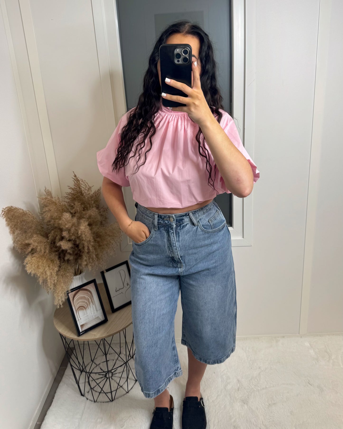 Chemise dos ouvert manche courte rose