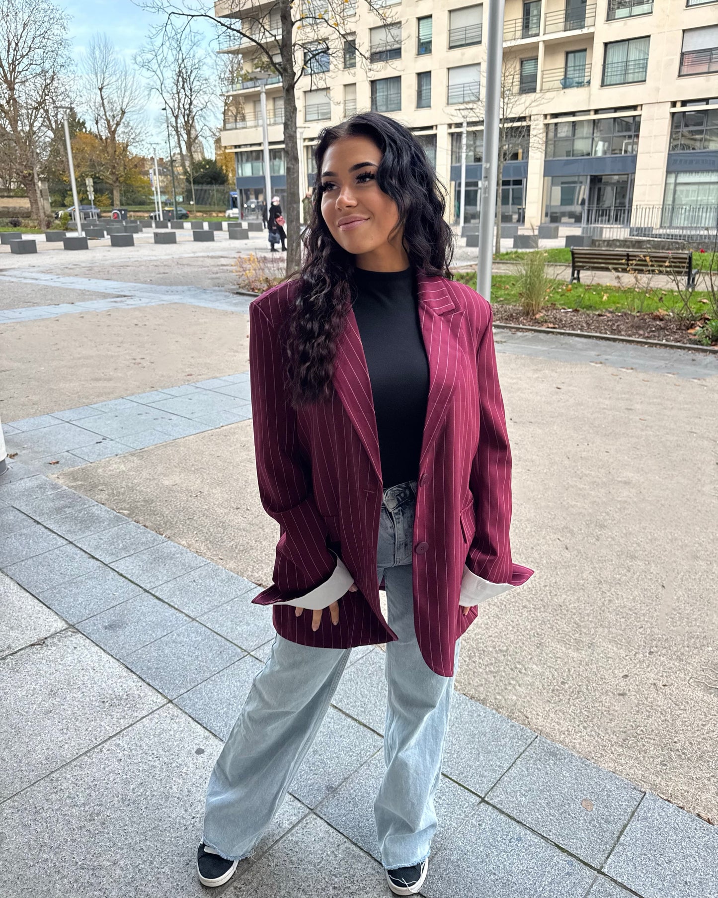 Blazer oversize rayure bordeaux