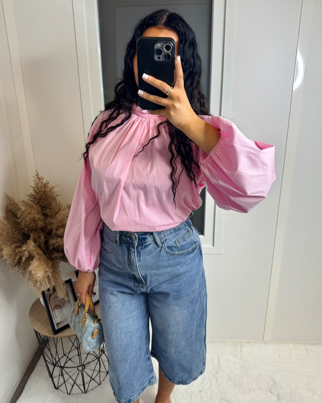 Chemise dos ouvert manche longue rose