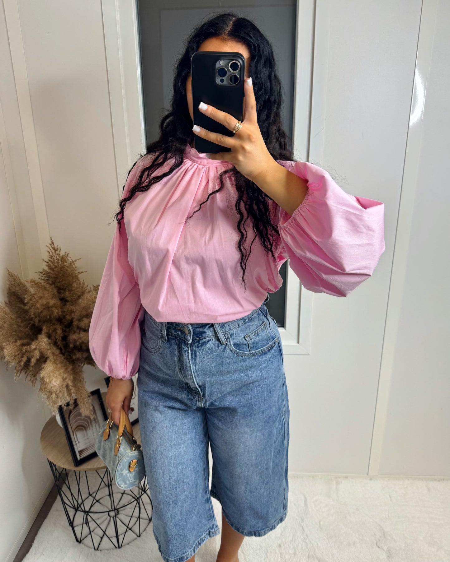 Chemise dos ouvert manche longue rose