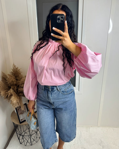 Chemise dos ouvert manche longue rose