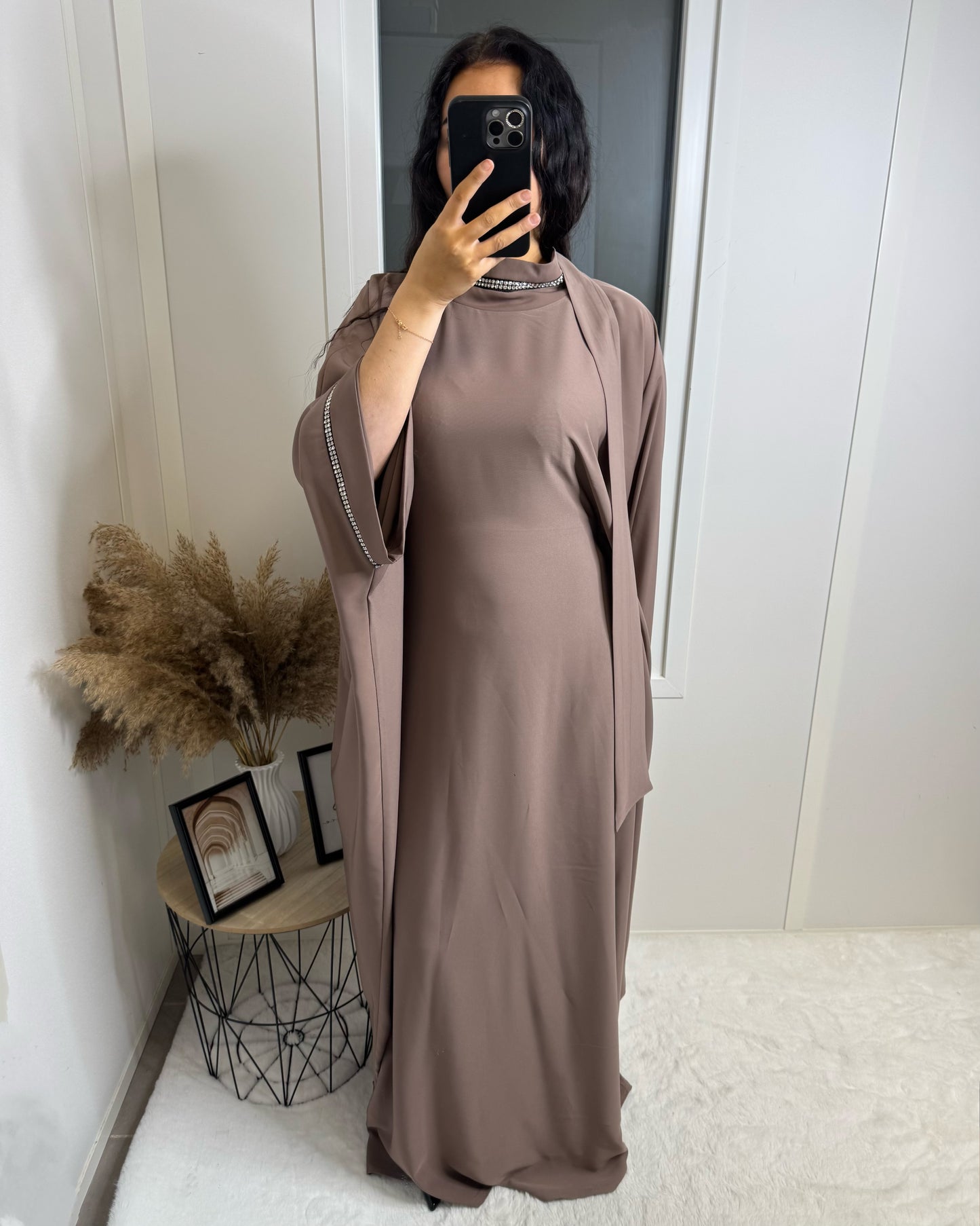Abaya col Leïla taupe