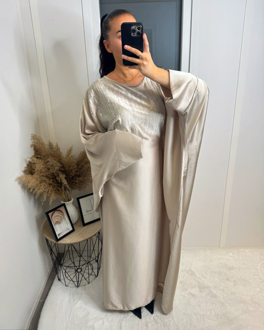 Abaya strass Mouna beige