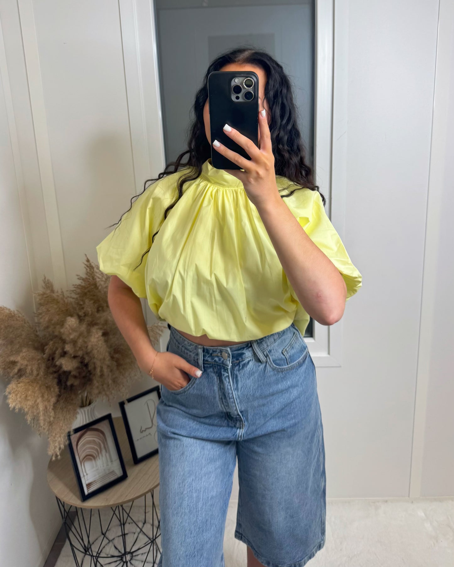 Chemise dos ouvert manche courte jaune