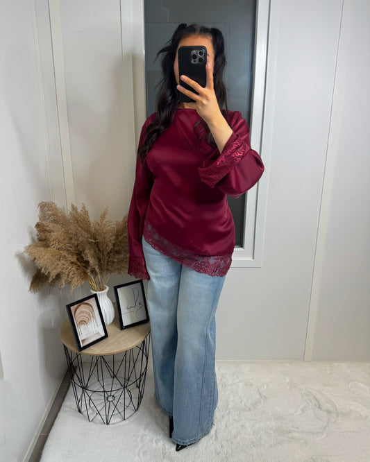 Top dentelle Lindsay bordeaux