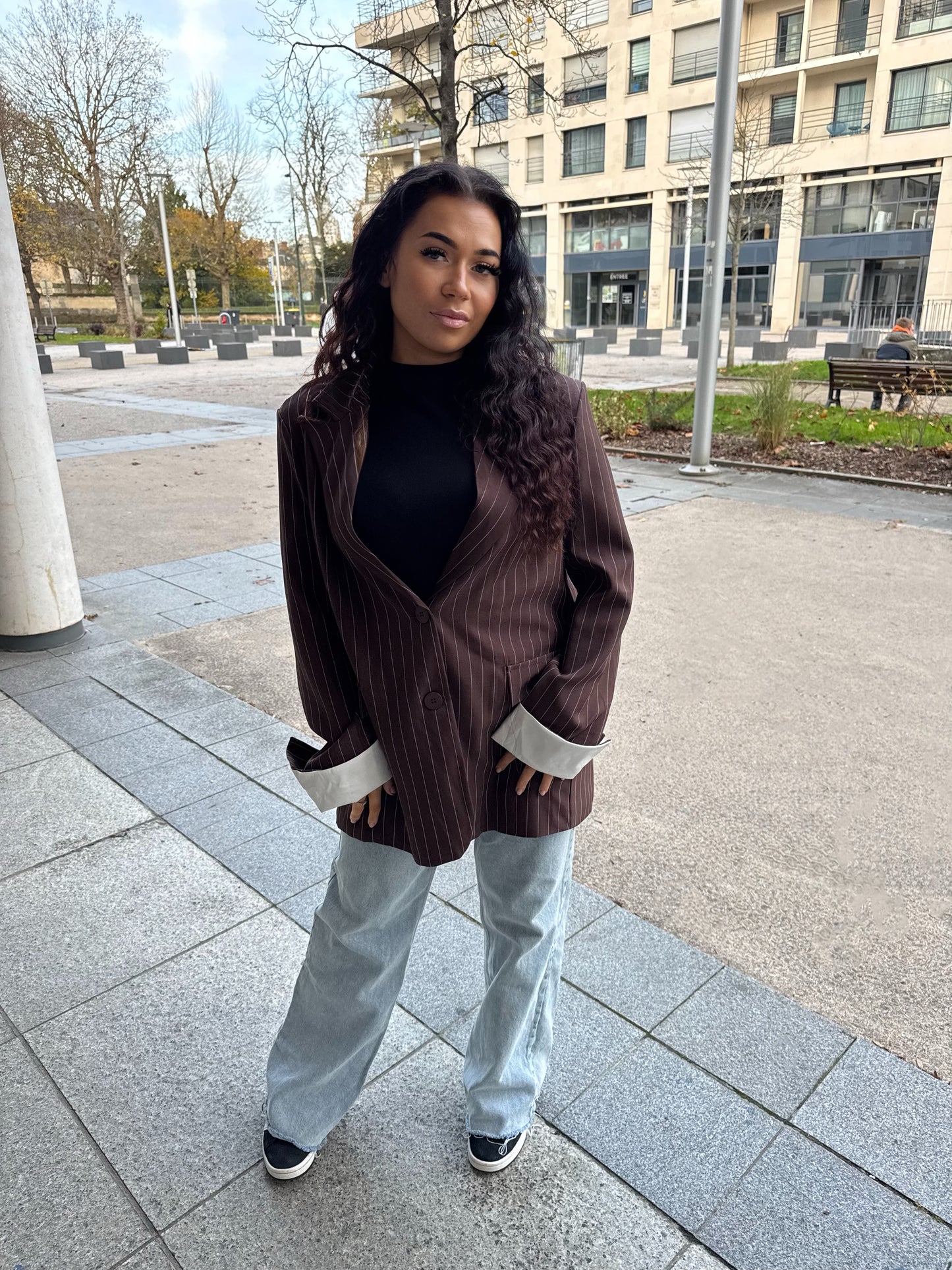 Blazer oversize rayure choco