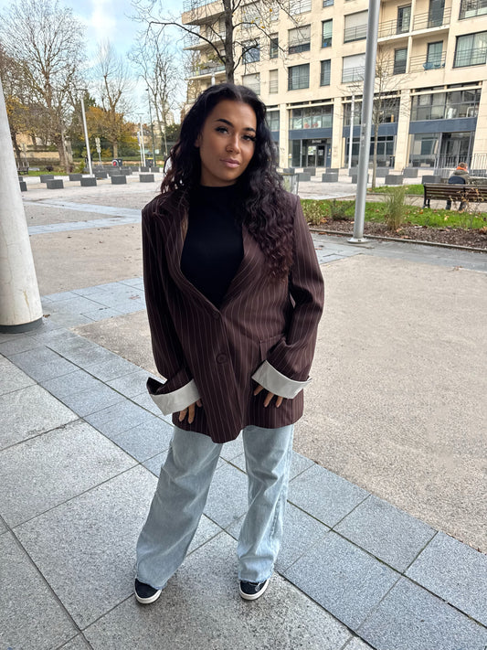 Blazer oversize rayure choco