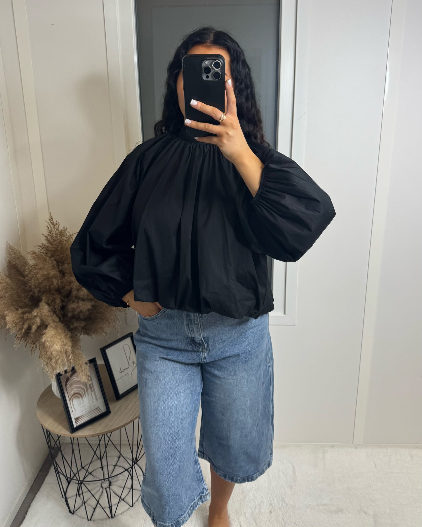 Chemise dos ouvert manche longue noir