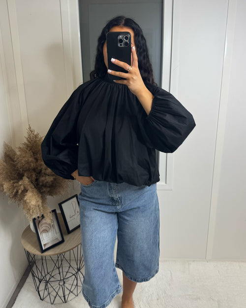 Chemise dos ouvert manche longue noir