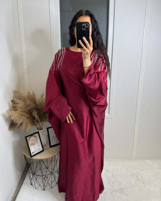 Abaya strass Tesnim bordeaux