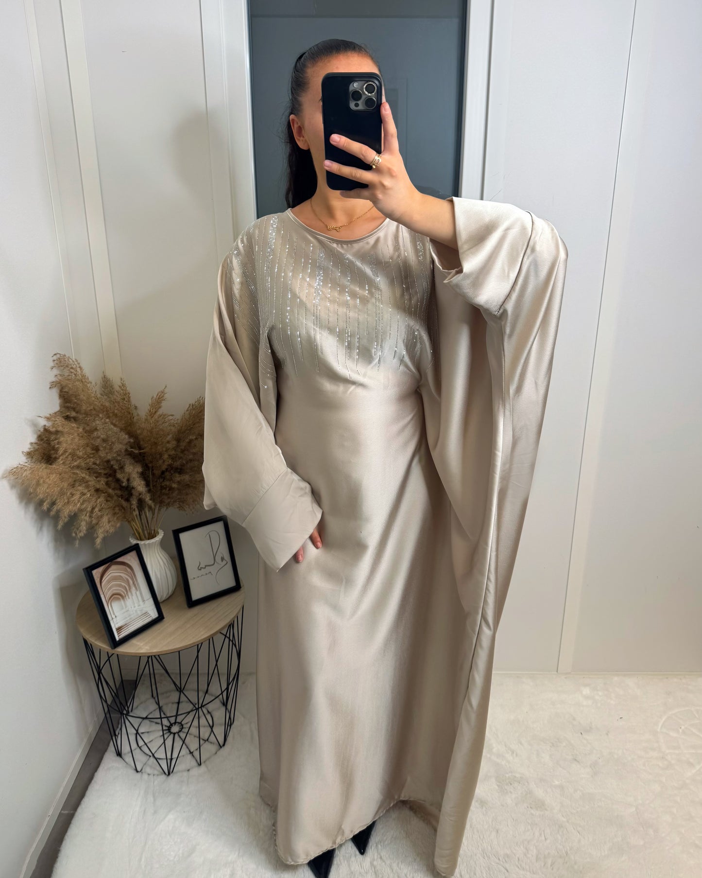 Abaya strass Mouna beige