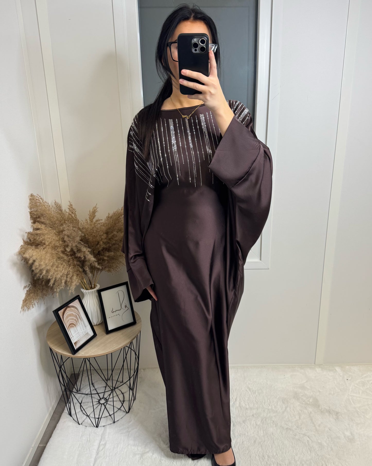 Abaya strass Mouna choco