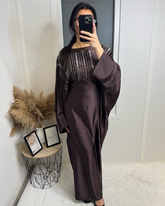 Abaya strass Mouna choco